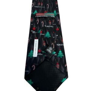 Hallmark Black Holiday Silk Tie with Green Trees and Red Accents